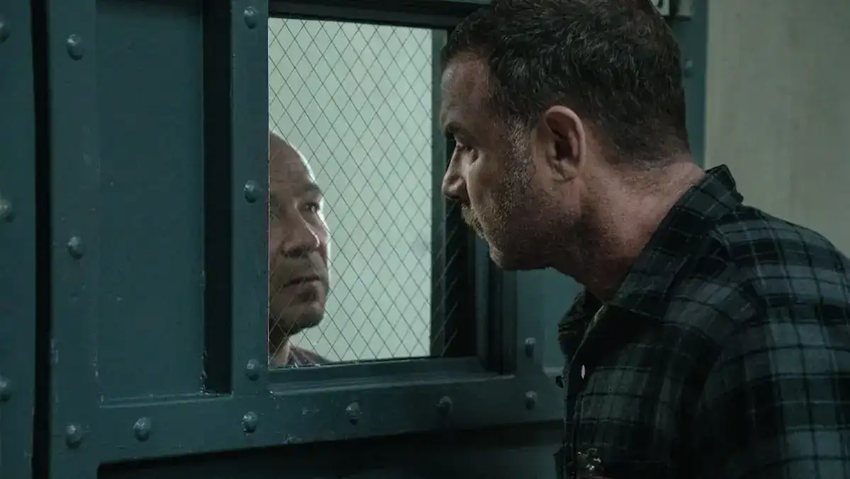Liev Schreiber and Stephen Graham in a scene from the upcoming Apple TV+ psychological crime thriller series Nocturne.