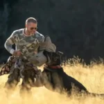 Brad Pitt with a German Shepherd in Heart of the Beast film