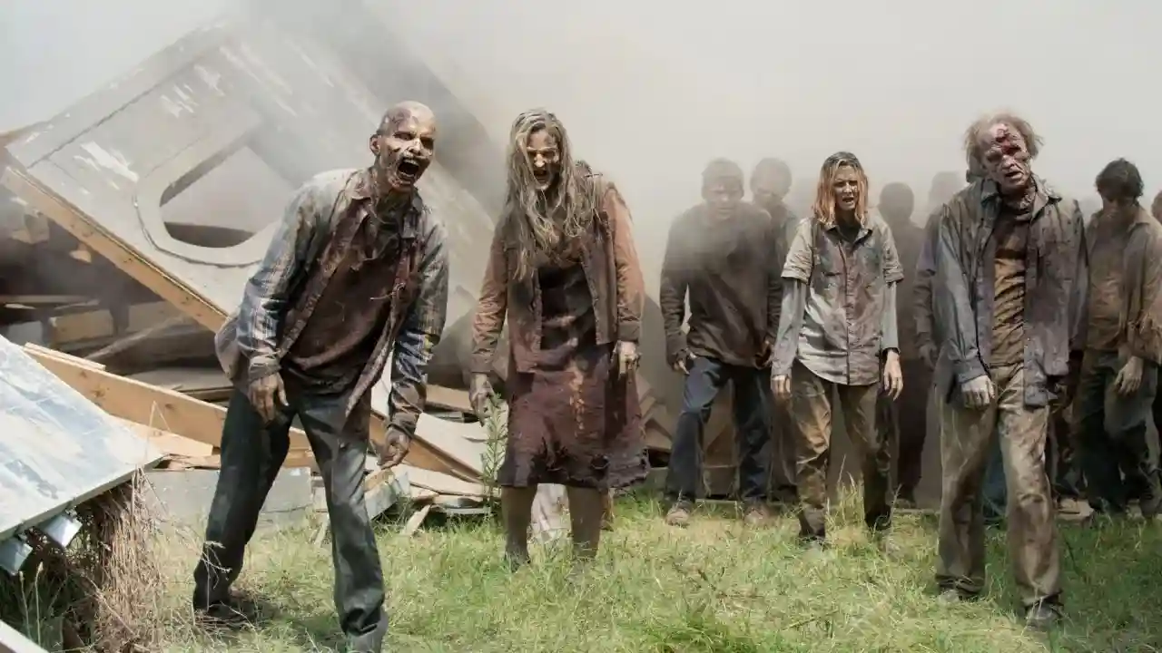 A group of walkers, or zombies, from the television series The Walking Dead