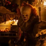 Bill Skarsgård as Pennywise the Dancing Clown from the horror series It: Welcome to Derry