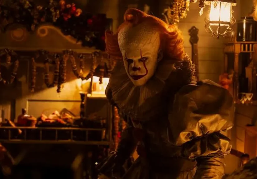 Bill Skarsgård as Pennywise the Dancing Clown from the horror series It: Welcome to Derry