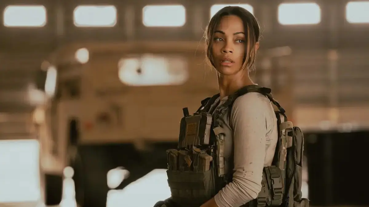 Zoe Saldaña as Joe McNamara in the spy thriller series Special Ops: Lioness (created by Taylor Sheridan).