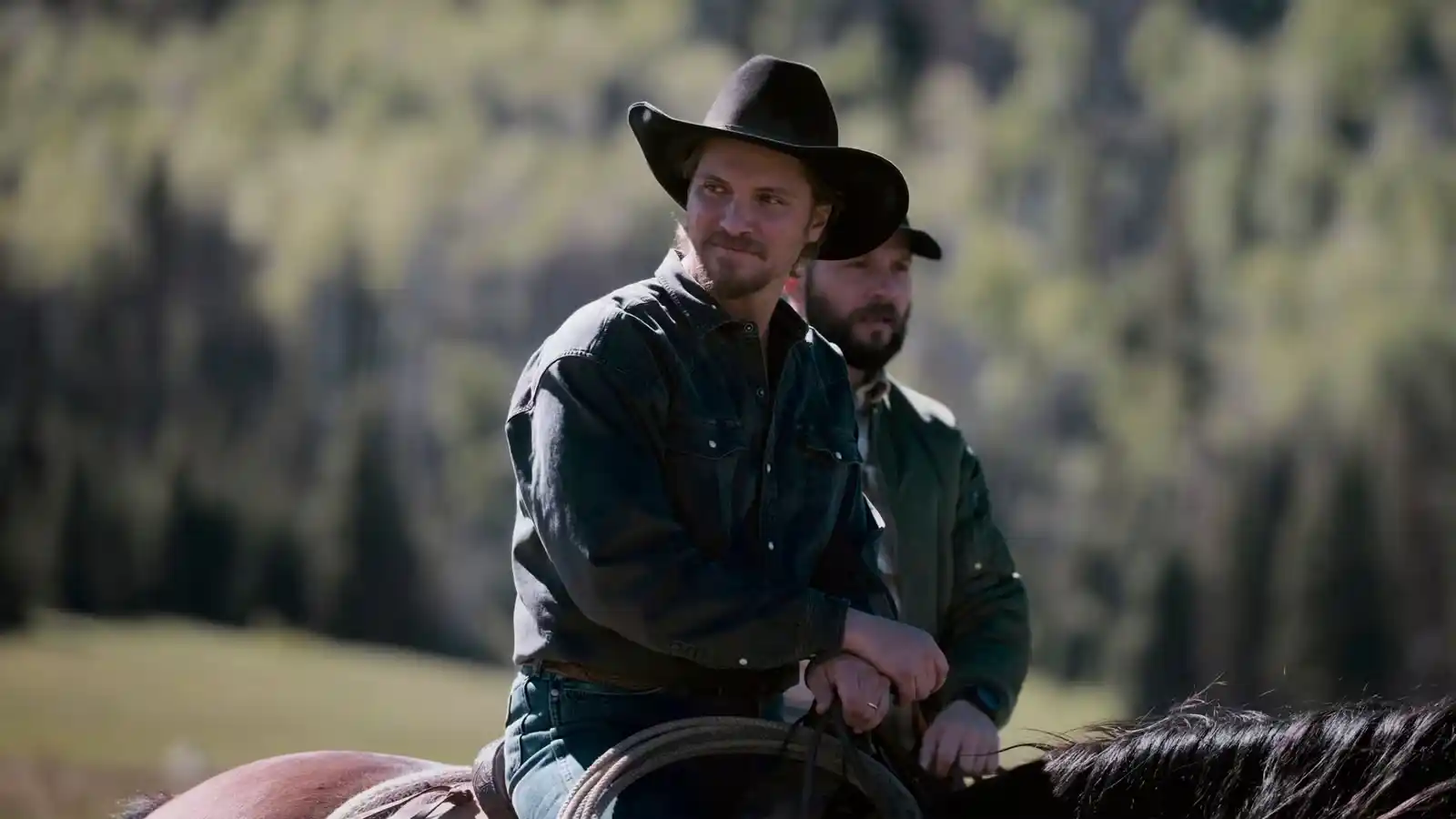 Luke Grimes as Kayce Dutton alongside Logan Marshall-Green as Pete Calvin in a scene from the CBS neo-Western drama series Marshals