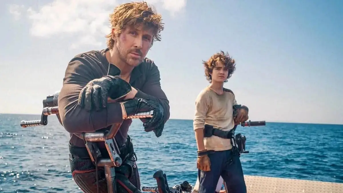 Ryan Gosling and Flynn Gray are featured on the set of the upcoming film Star Wars: Starfighter (2027), directed by Shawn Levy.