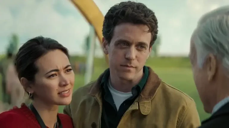 Ashley Zukerman appears as Daniel Keene alongside Jessica Henwick as Helen in a scene from Season 3, Episode 9 ("Farewell") of the Apple TV+ sci-fi series Silo