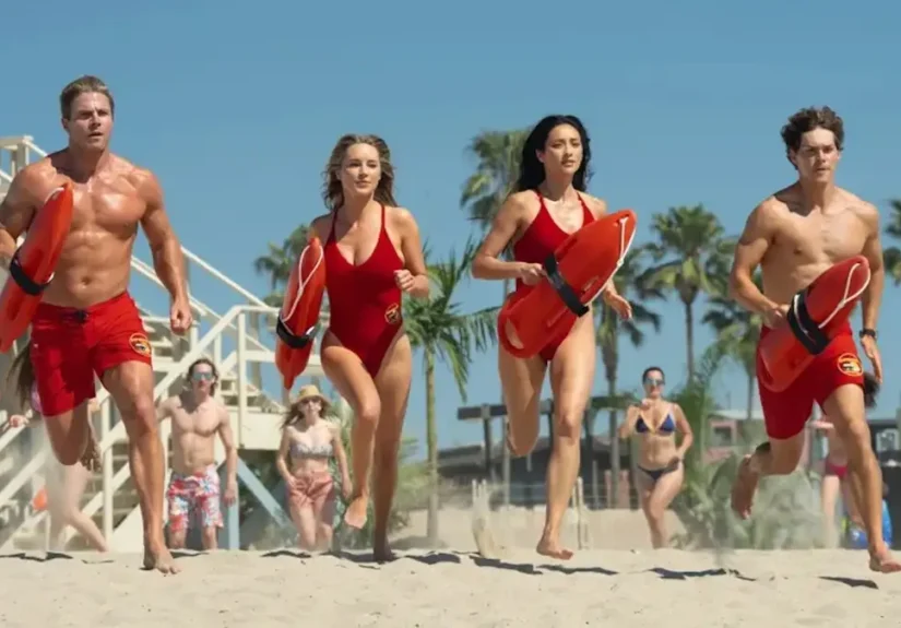 The cast running on the beach in the upcoming Baywatch television series reboot on Fox.