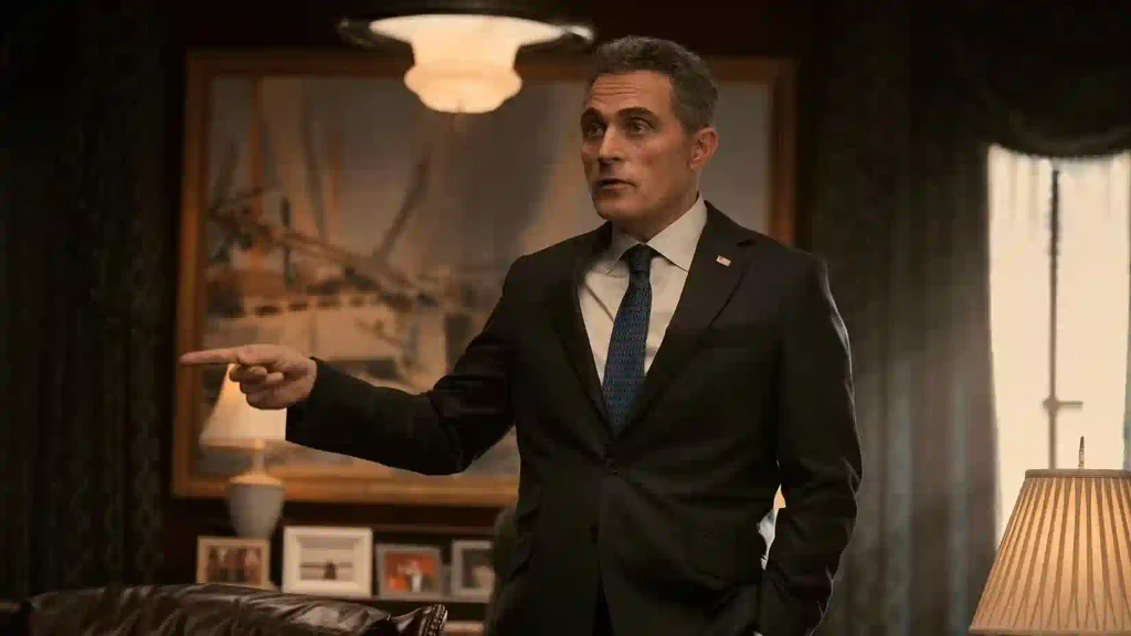 Rufus Sewell
playing the character Hal Wyler in the Netflix political drama series The Diplomat