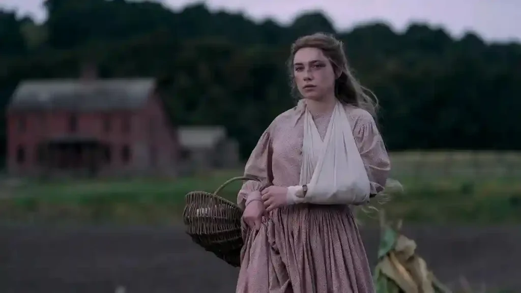 Florence Pugh portraying Cathy Ames in the Netflix historical drama limited series East of Eden