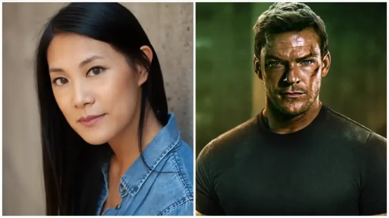 Michelle Chang and Alan Ritchson as Reacher