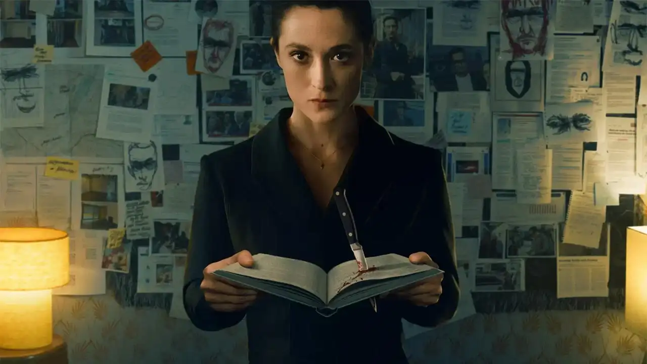 The image features German actress Friederike Becht as the reclusive novelist Lisa Konrad in the Netflix psychological thriller miniseries The Trap (Die Falle)