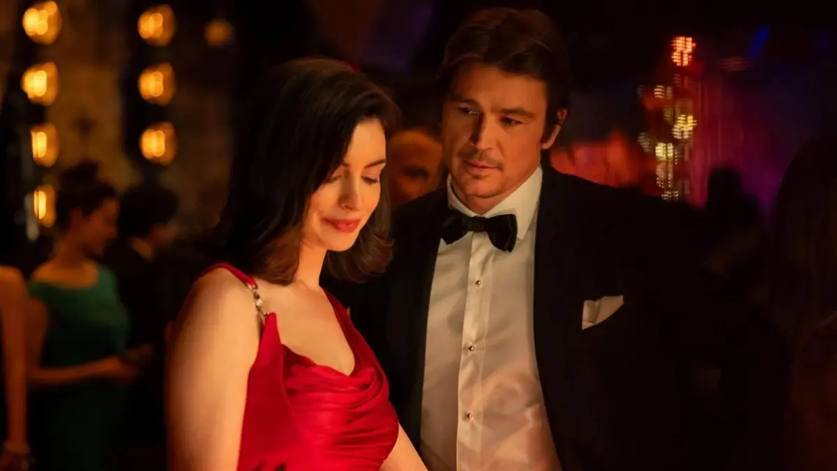 Anne Hathaway appears as Verity Crawford alongside Josh Hartnett as Jeremy Crawford in the psychological thriller adaptation Verity
